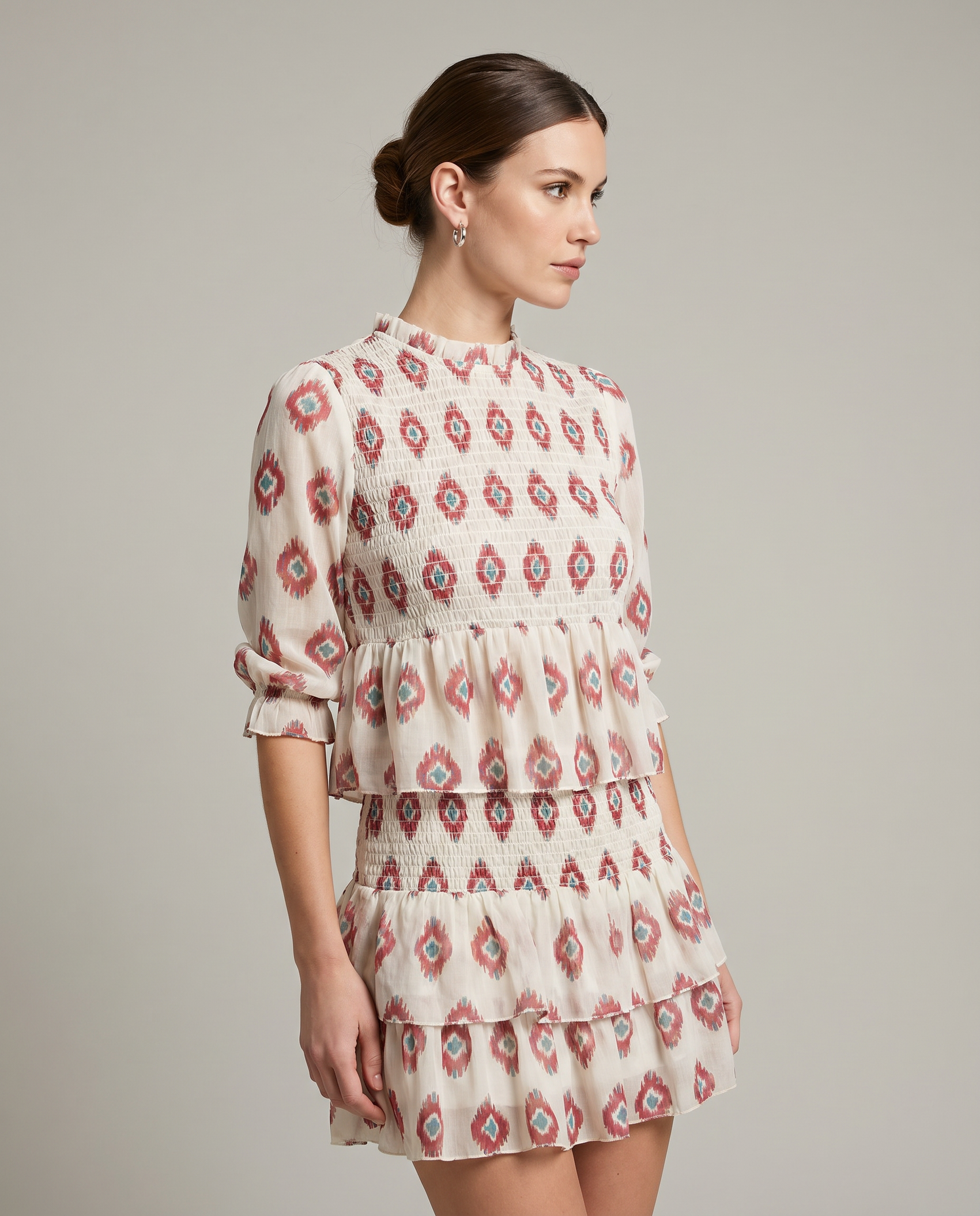 Vintage Floral Ruffle A-Line Mini Dress for Wedding Guest Style