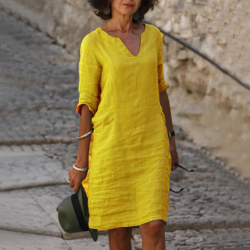 Vintage Women's Mini Dress – Comfortable V-Neck Summer Style