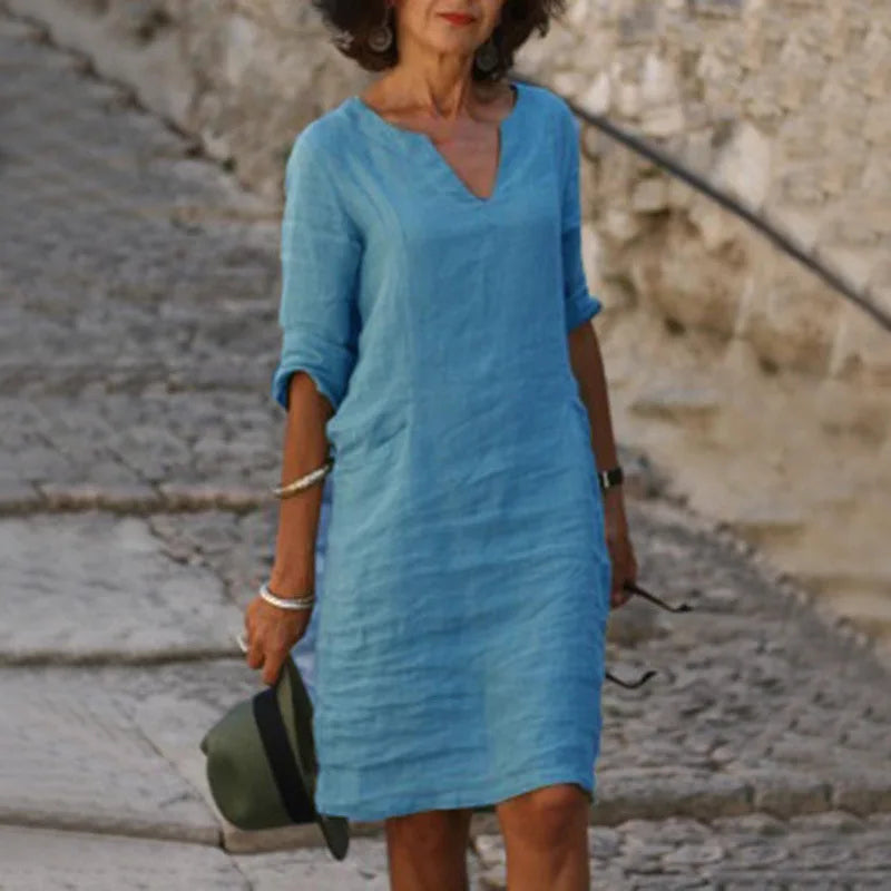 Vintage Women's Mini Dress – Comfortable V-Neck Summer Style