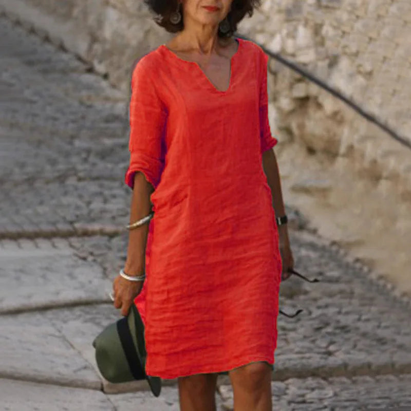 Vintage Women's Mini Dress – Comfortable V-Neck Summer Style