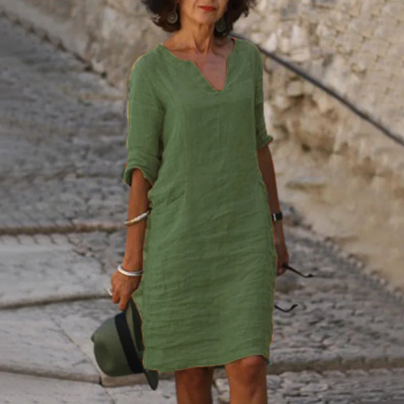 Vintage Women's Mini Dress – Comfortable V-Neck Summer Style