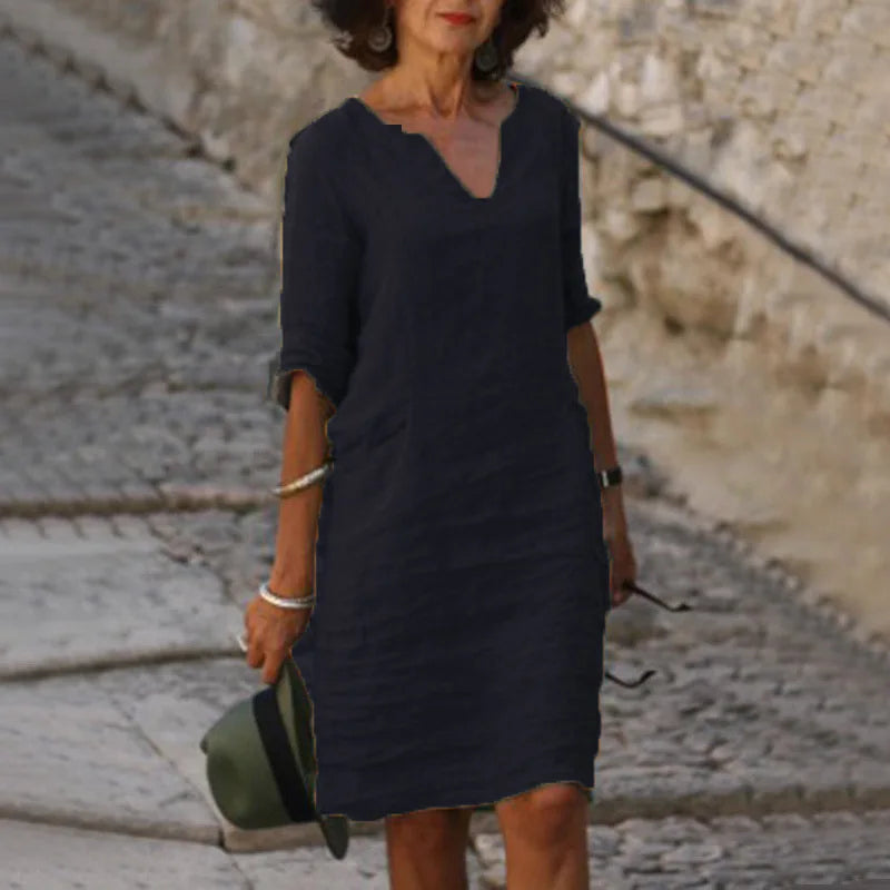 Vintage Women's Mini Dress – Comfortable V-Neck Summer Style