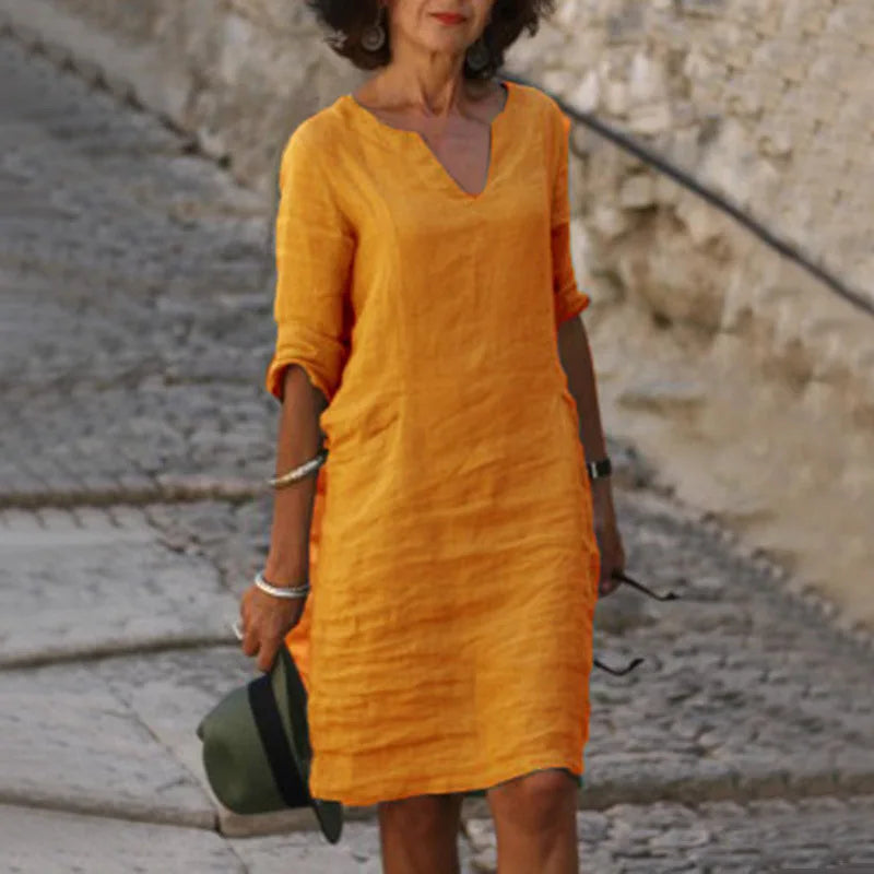 Vintage Women's Mini Dress – Comfortable V-Neck Summer Style