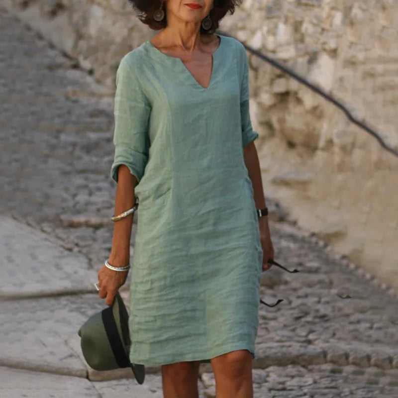 Vintage Women's Mini Dress – Comfortable V-Neck Summer Style