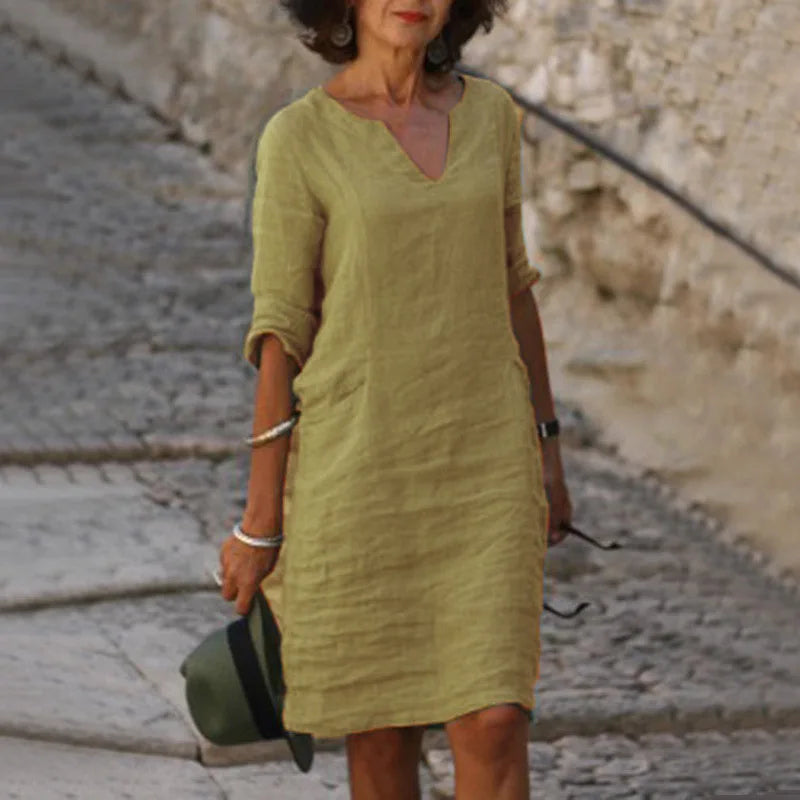 Vintage Women's Mini Dress – Comfortable V-Neck Summer Style