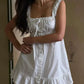 White Linen Button Front Mini Dress For Summer