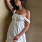 White Linen Button Front Mini Dress For Summer