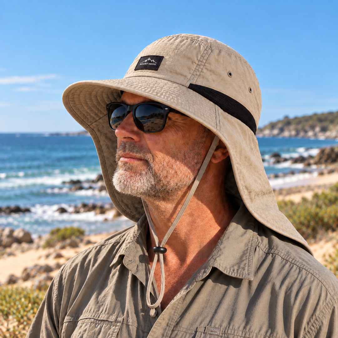 Wide brim sun hat with neck flap, made of UPF 50+ nylon, designed for men and women, adjustable and packable for outdoor protection 0