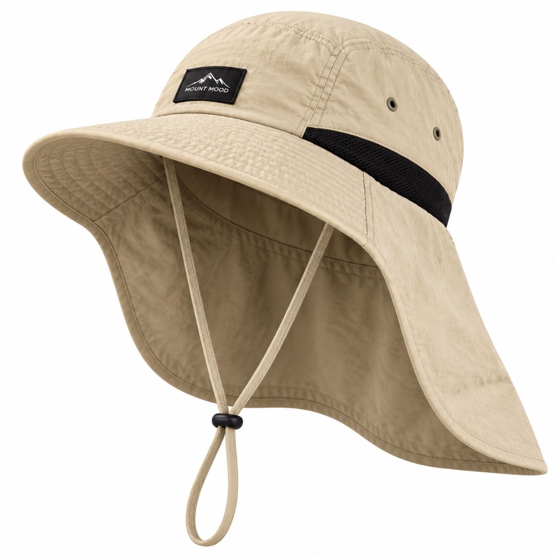 Wide brim sun hat with neck flap, made of UPF 50+ nylon, designed for men and women, adjustable and packable for outdoor protection 11