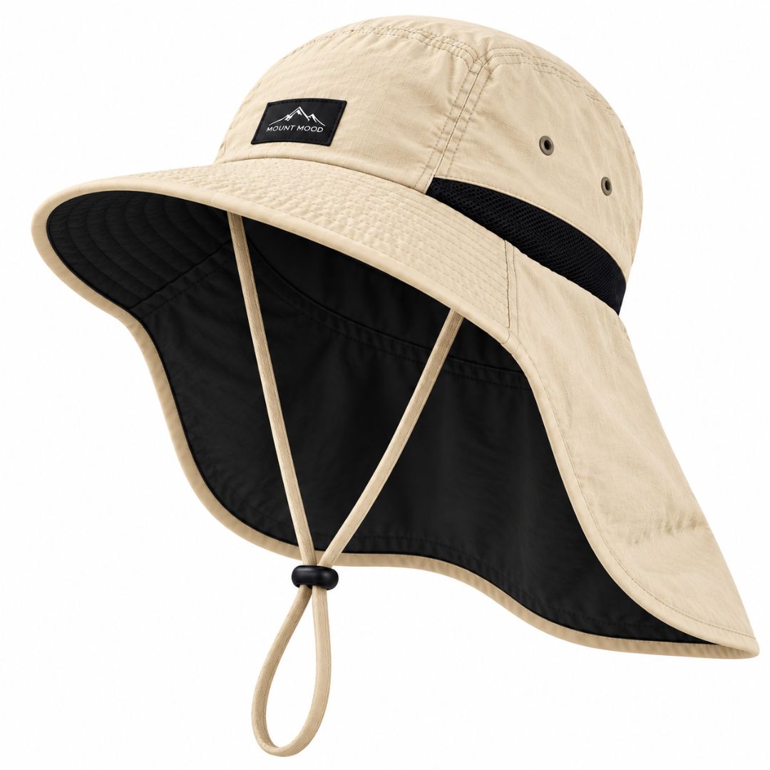 Wide brim sun hat with neck flap, made of UPF 50+ nylon, designed for men and women, adjustable and packable for outdoor protection 12