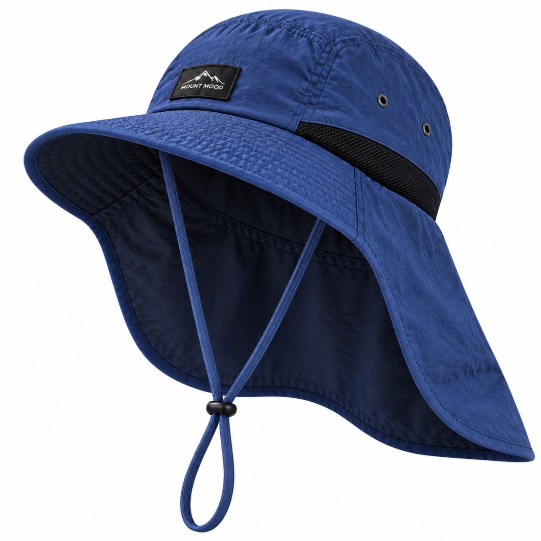 Wide brim sun hat with neck flap, made of UPF 50+ nylon, designed for men and women, adjustable and packable for outdoor protection 14