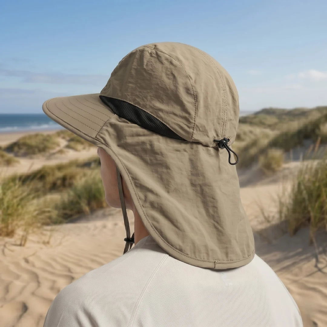 Wide brim sun hat with neck flap, made of UPF 50+ nylon, designed for men and women, adjustable and packable for outdoor protection 2