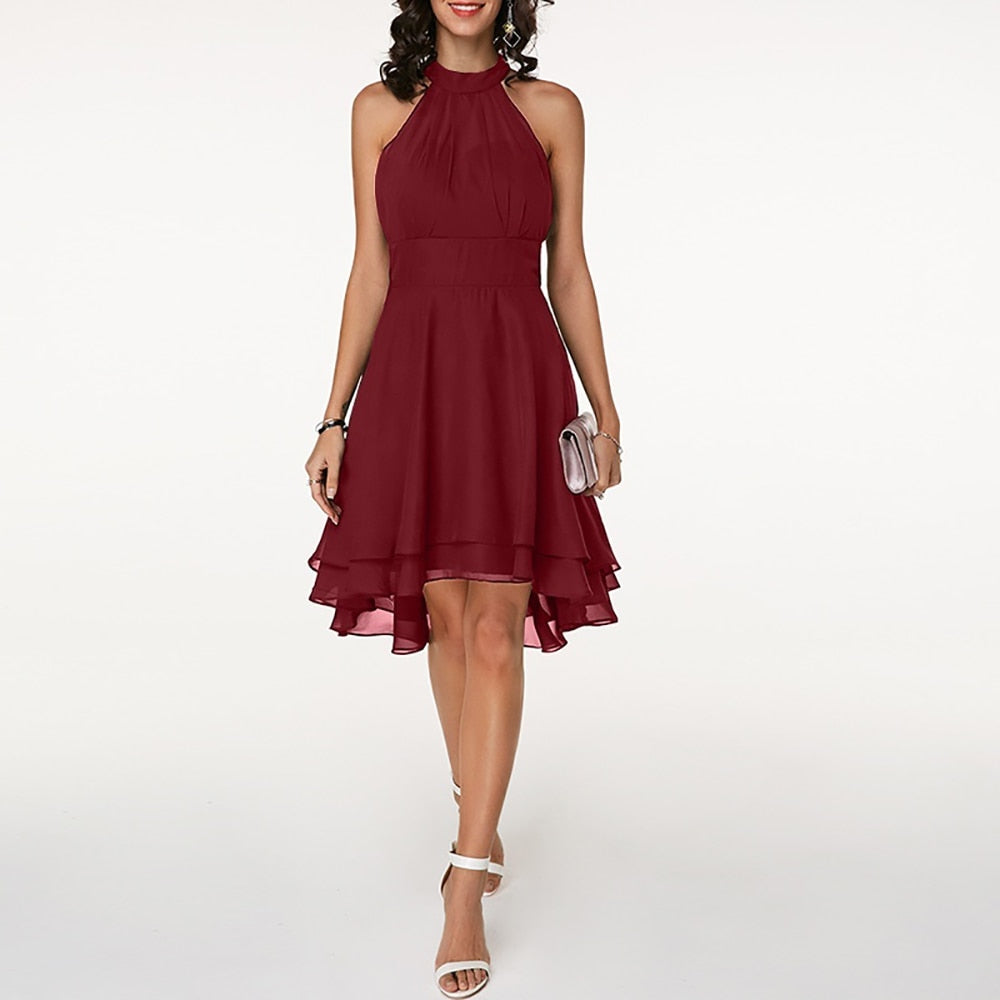 Women's Halter Neckline Cocktail Midi Dress