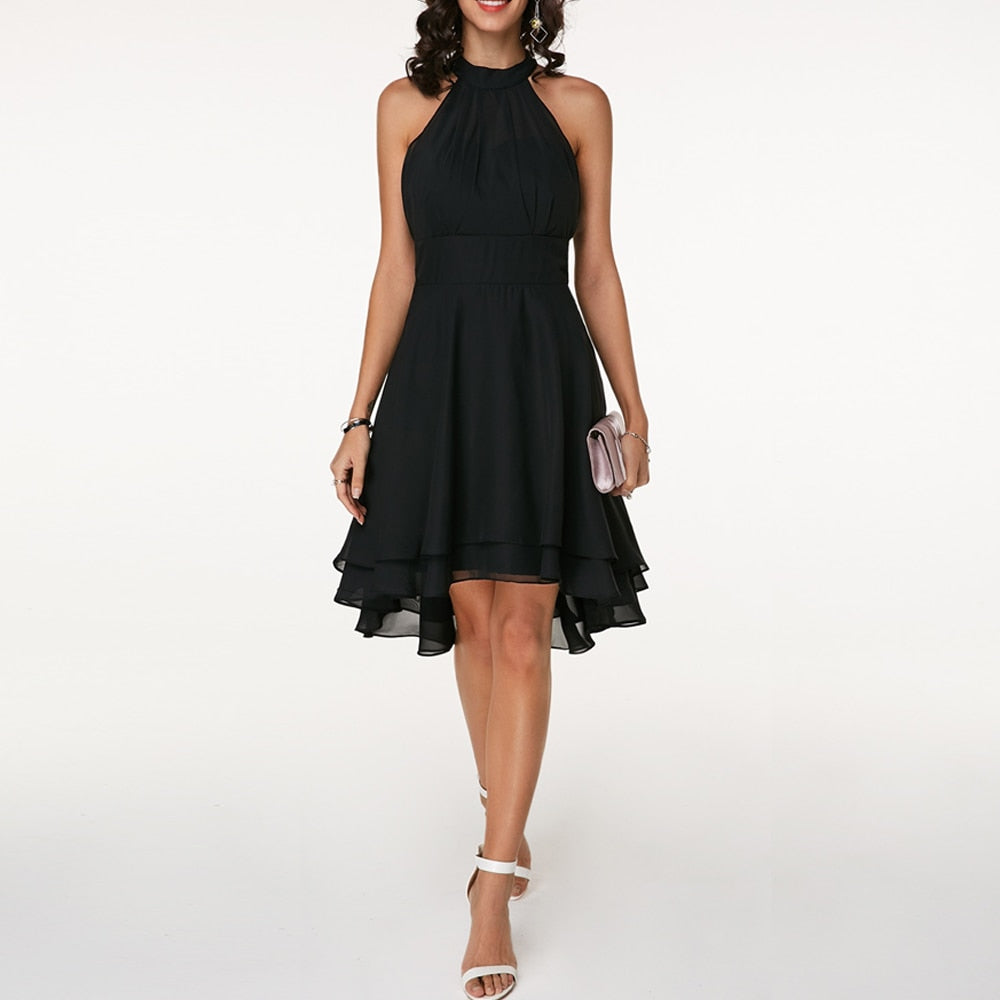 Women's Halter Neckline Cocktail Midi Dress