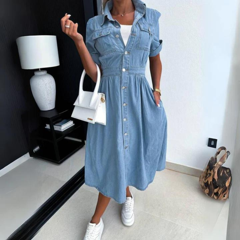 Women's Relaxed Denim Midi Dress for Everyday
