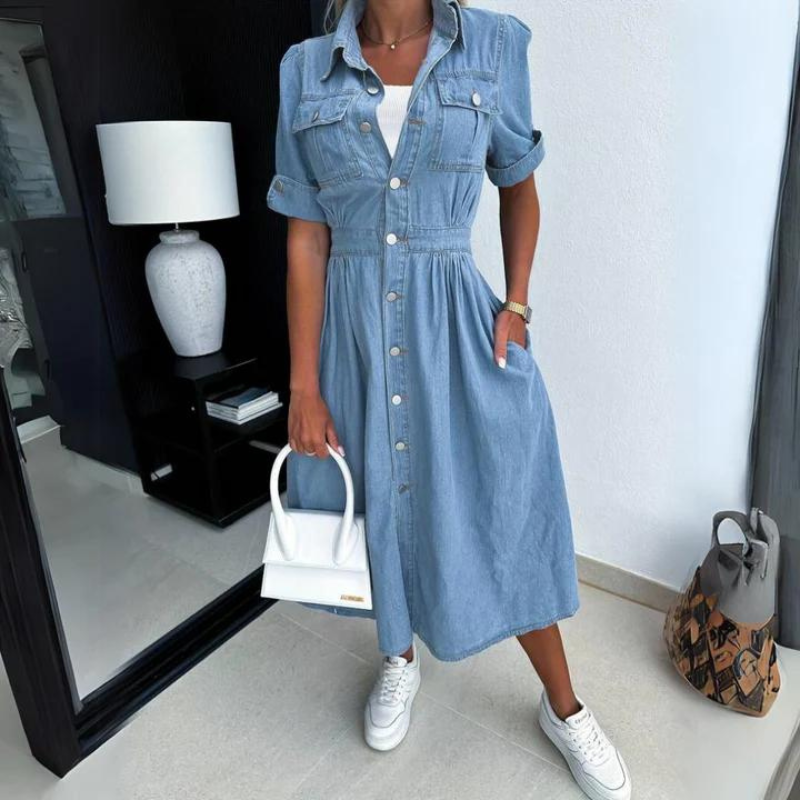 Women's Relaxed Denim Midi Dress for Everyday