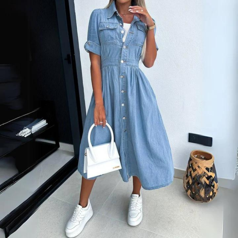 Women's Relaxed Denim Midi Dress for Everyday
