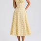 Yellow Floral Midi Length Dress Formal Summer