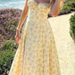 Yellow Floral Midi Length Dress Formal Summer