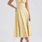 Yellow Floral Midi Length Dress Formal Summer