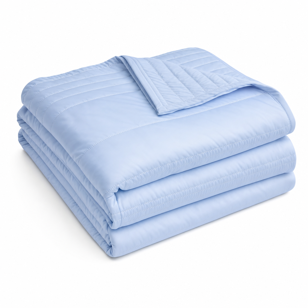Cellvue cooling moisture-wicking blanket in Sky Blue, folded on a white background